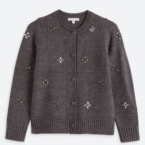 Design History Alexis Embellished Cardigan, Dark Grey, Size Medium